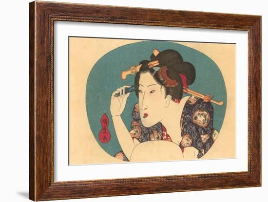 Japanese Woodblock, Lady Plucking Eyebrows-null-Framed Art Print