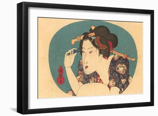 Japanese Woodblock, Lady Plucking Eyebrows-null-Framed Art Print