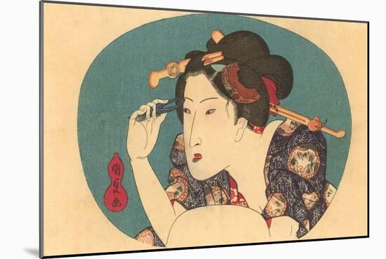 Japanese Woodblock, Lady Plucking Eyebrows-null-Mounted Art Print