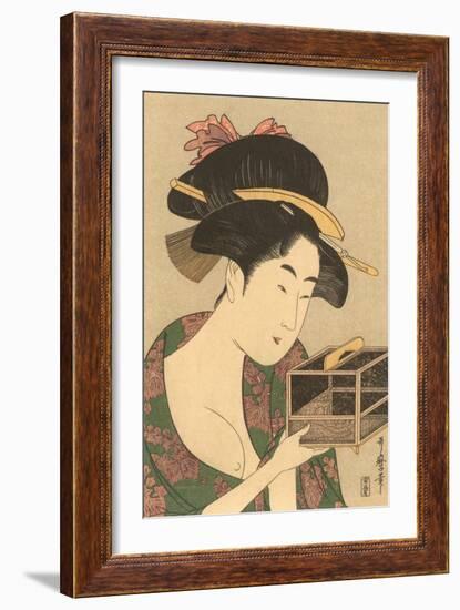 Japanese Woodblock, Lady with Box-null-Framed Art Print