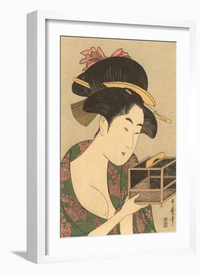 Japanese Woodblock, Lady with Box-null-Framed Art Print