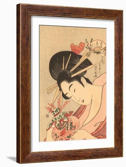 Japanese Woodblock, Lady with Curly Straws-null-Framed Art Print