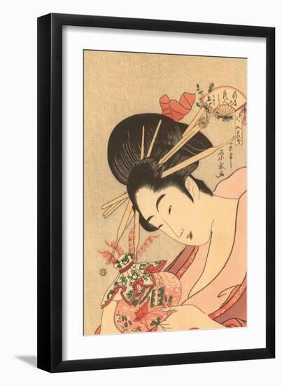 Japanese Woodblock, Lady with Curly Straws-null-Framed Art Print