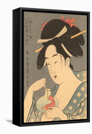 Japanese Woodblock, Lady with Fish-null-Framed Stretched Canvas