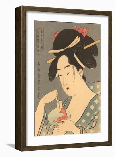 Japanese Woodblock, Lady with Fish-null-Framed Art Print