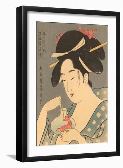 Japanese Woodblock, Lady with Fish-null-Framed Art Print