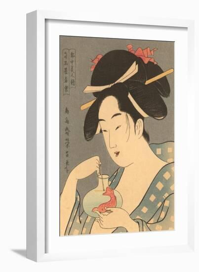 Japanese Woodblock, Lady with Fish-null-Framed Art Print