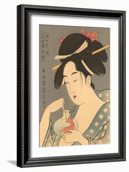 Japanese Woodblock, Lady with Fish-null-Framed Art Print