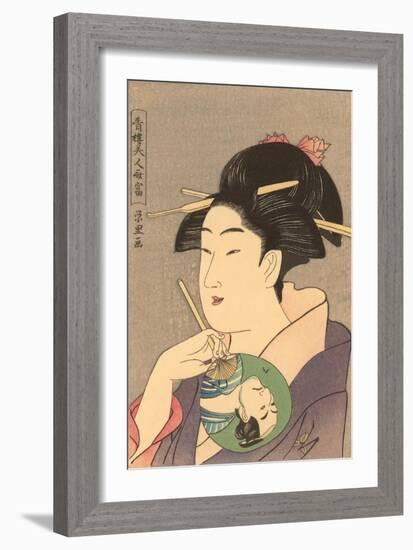 Japanese Woodblock, Lady with Small Fan-null-Framed Art Print