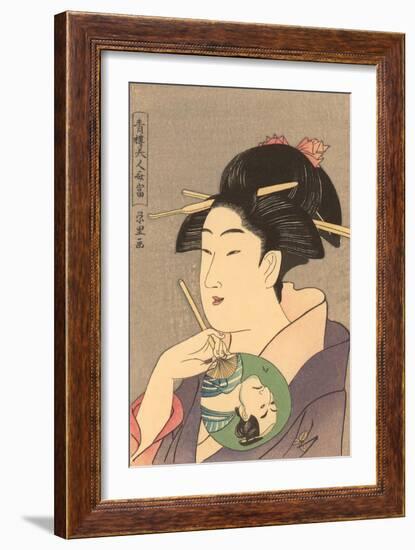 Japanese Woodblock, Lady with Small Fan-null-Framed Art Print