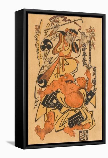 Japanese Woodblock, Man with Demon-null-Framed Stretched Canvas