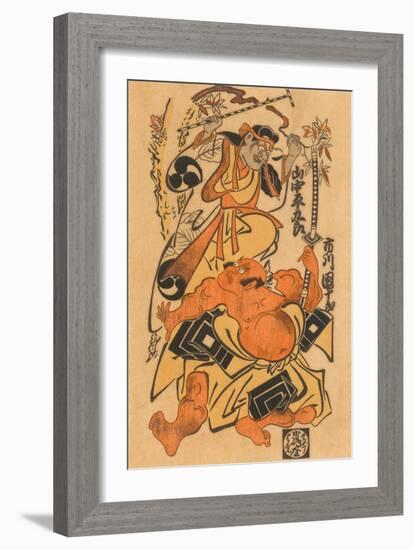 Japanese Woodblock, Man with Demon-null-Framed Art Print