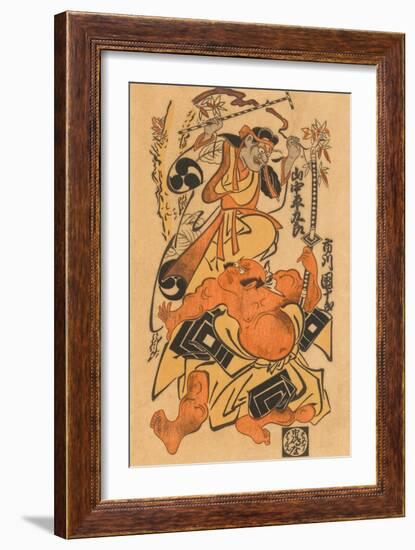 Japanese Woodblock, Man with Demon-null-Framed Art Print