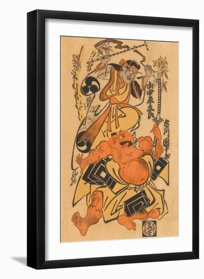 Japanese Woodblock, Man with Demon-null-Framed Art Print