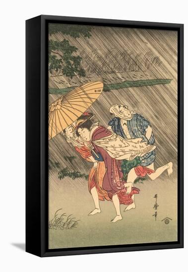 Japanese Woodblock, Rain Storm-null-Framed Stretched Canvas