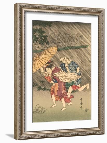 Japanese Woodblock, Rain Storm-null-Framed Art Print