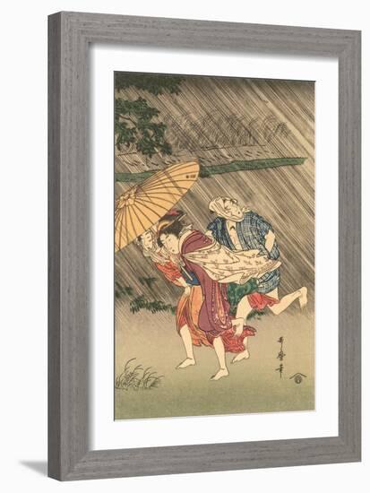 Japanese Woodblock, Rain Storm-null-Framed Art Print