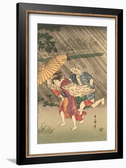 Japanese Woodblock, Rain Storm-null-Framed Art Print
