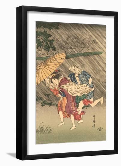 Japanese Woodblock, Rain Storm-null-Framed Art Print