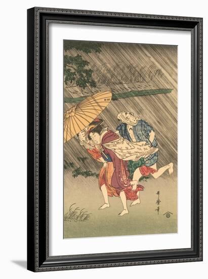 Japanese Woodblock, Rain Storm-null-Framed Art Print