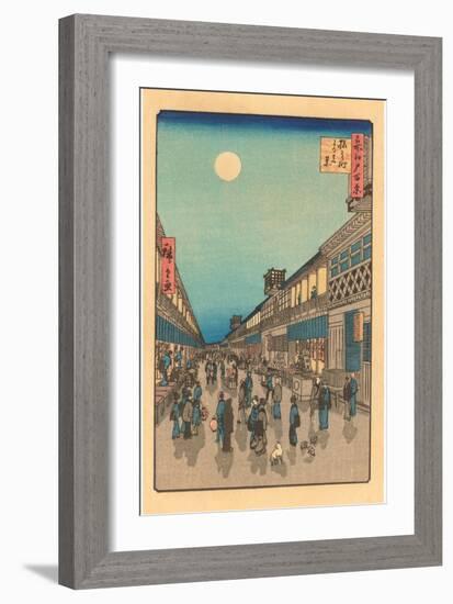 Japanese Woodblock, Street at Night-null-Framed Art Print