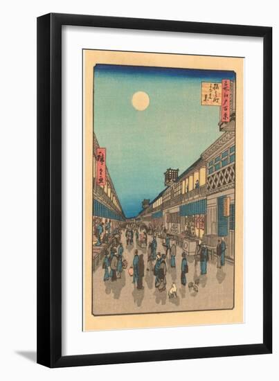 Japanese Woodblock, Street at Night-null-Framed Art Print