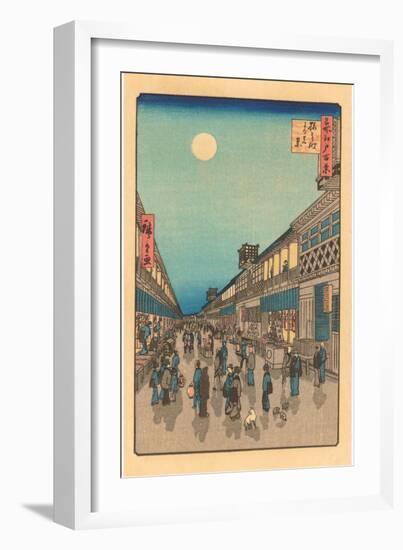 Japanese Woodblock, Street at Night-null-Framed Art Print