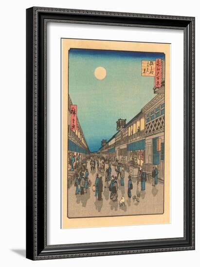 Japanese Woodblock, Street at Night-null-Framed Art Print