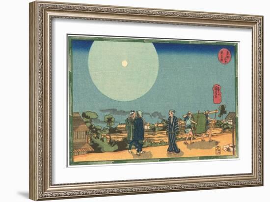 Japanese Woodblock, Street Scene at Night-null-Framed Art Print