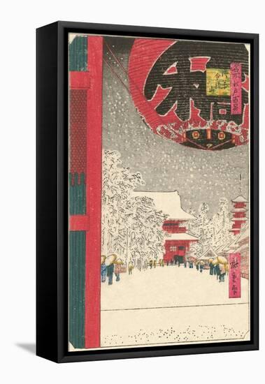 Japanese Woodblock, Temple in Snow-null-Framed Stretched Canvas