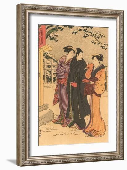 Japanese Woodblock, Three Women in Snow-null-Framed Art Print