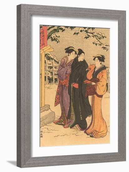 Japanese Woodblock, Three Women in Snow-null-Framed Art Print