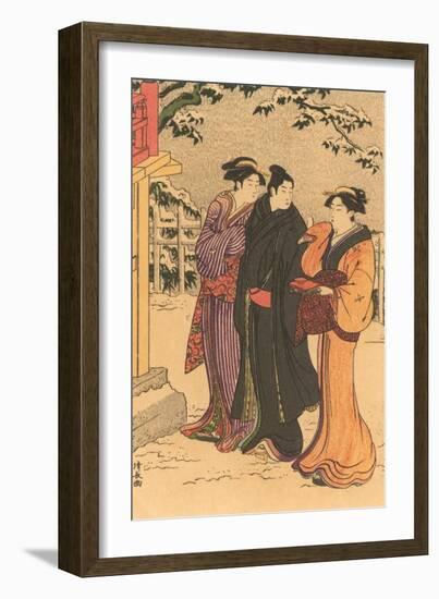 Japanese Woodblock, Three Women in Snow-null-Framed Art Print