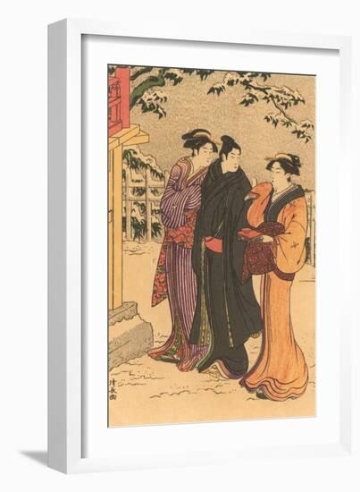 Japanese Woodblock, Three Women in Snow-null-Framed Art Print