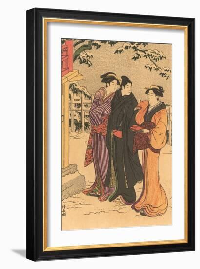 Japanese Woodblock, Three Women in Snow-null-Framed Art Print