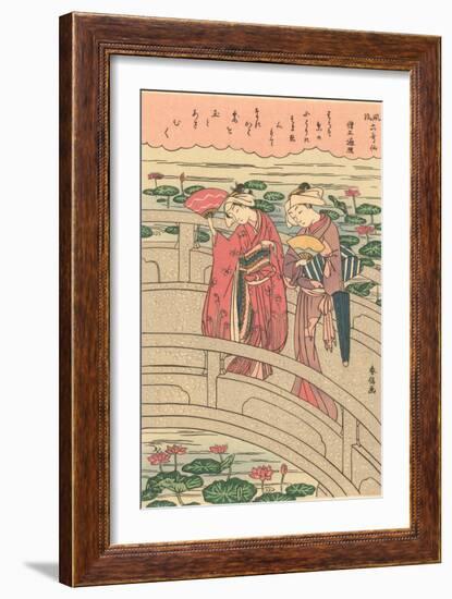 Japanese Woodblock, Two Ladies on Bridge-null-Framed Art Print