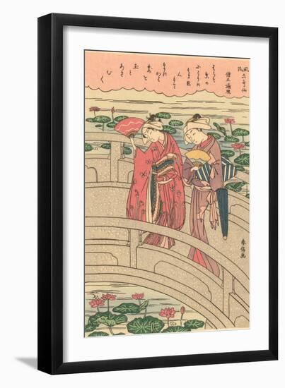 Japanese Woodblock, Two Ladies on Bridge-null-Framed Art Print