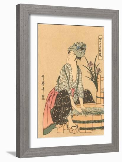 Japanese Woodblock, Washing Clothes-null-Framed Art Print