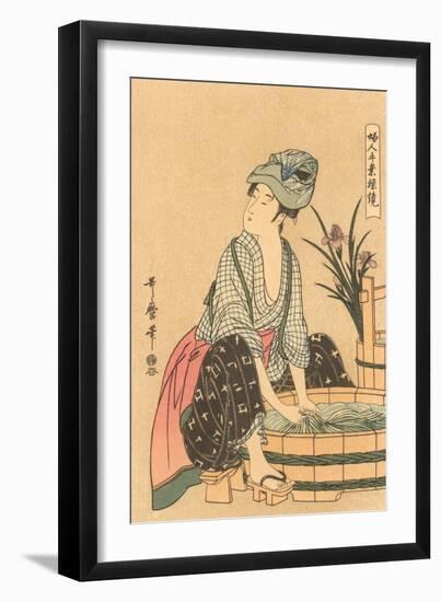 Japanese Woodblock, Washing Clothes-null-Framed Art Print