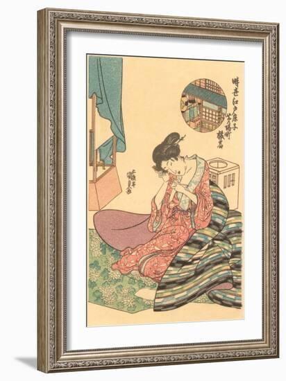 Japanese Woodblock, Woman Combing Hair-null-Framed Art Print