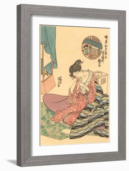 Japanese Woodblock, Woman Combing Hair-null-Framed Art Print