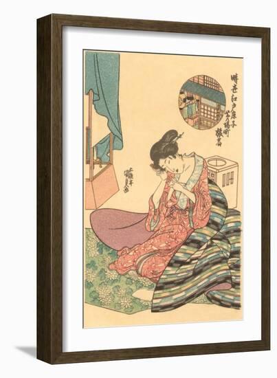 Japanese Woodblock, Woman Combing Hair-null-Framed Art Print