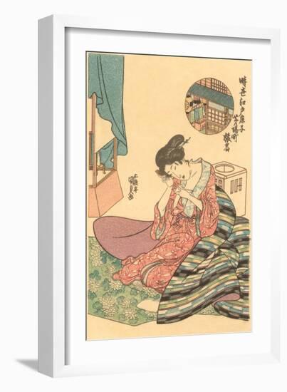 Japanese Woodblock, Woman Combing Hair-null-Framed Art Print