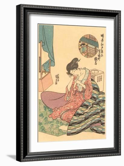 Japanese Woodblock, Woman Combing Hair-null-Framed Art Print