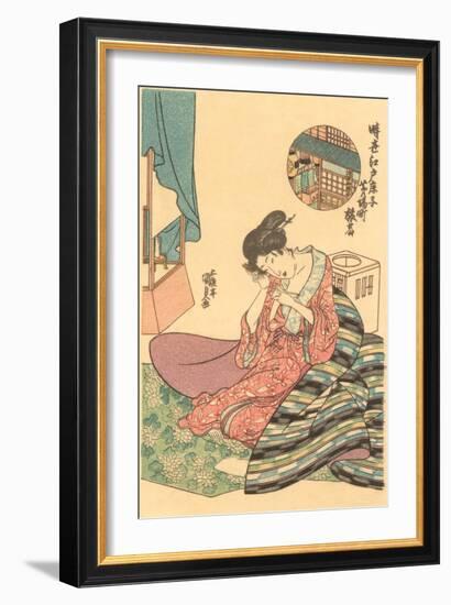 Japanese Woodblock, Woman Combing Hair-null-Framed Art Print