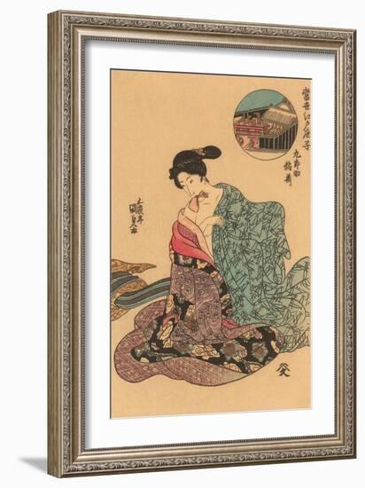 Japanese Woodblock, Woman Dressing-null-Framed Art Print