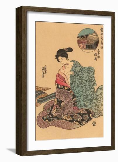 Japanese Woodblock, Woman Dressing-null-Framed Art Print