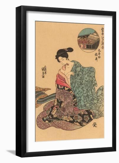 Japanese Woodblock, Woman Dressing-null-Framed Art Print