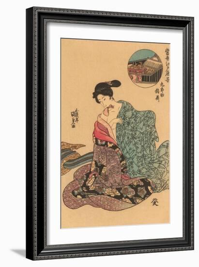 Japanese Woodblock, Woman Dressing-null-Framed Art Print