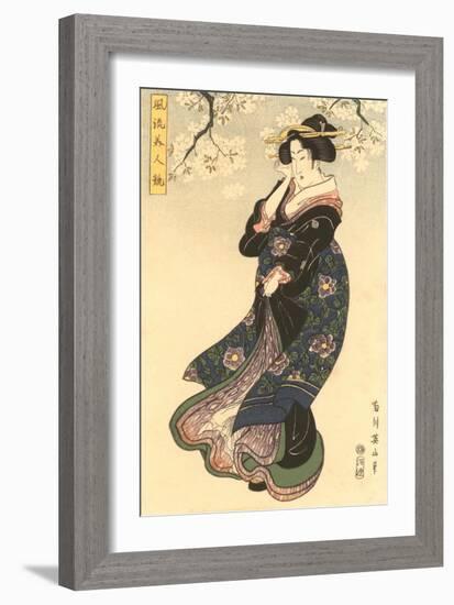 Japanese Woodblock, Woman in Breeze-null-Framed Art Print